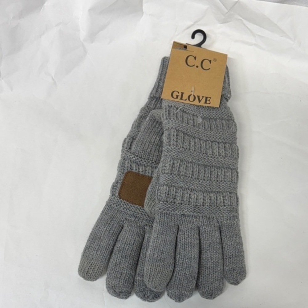 C.C light Melange Grey Knit smart tip touchscreen compatible lined Gloves